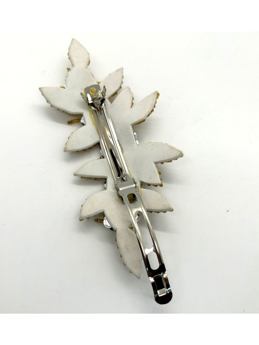 Floral Hair Barrette Gold-Tone Beaded Silvertone Sequin 6" Bridal Prom Formal - Picture 7 of 10